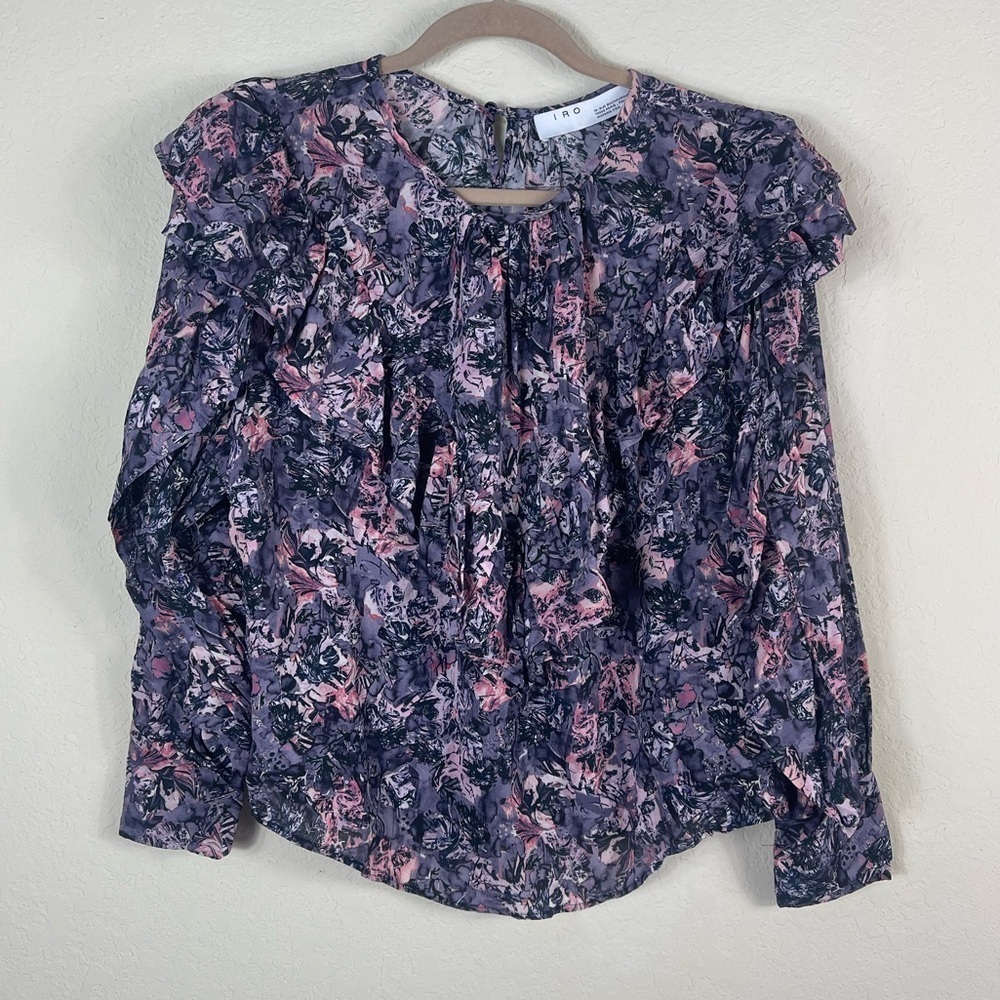 IRO Floral Ruffle Long Sleeve Top Viscose Size 38 US 2
